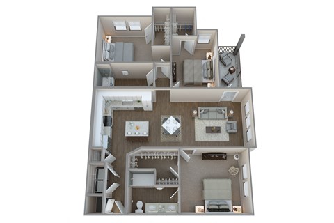 a 3d floor plan of a 1 bedroom apartment