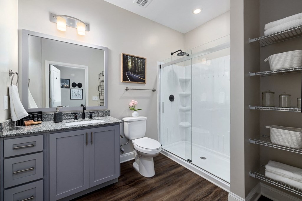 interior model bathroom with a toilet and a shower