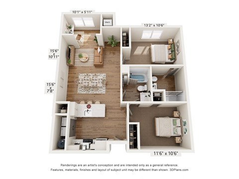 a 3d floor plan of a home with a bedroom and a living room