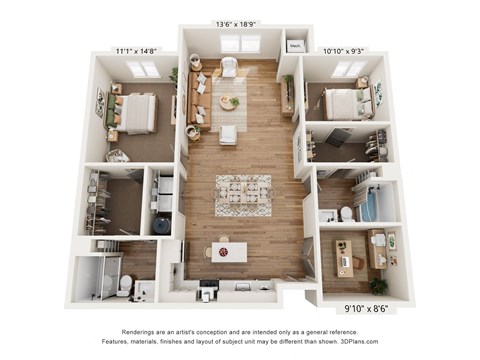 a floor plan of a 1 bedroom apartment with a wood floor