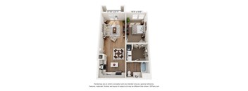 a stylized floor plan of a 1 bedroom apartment