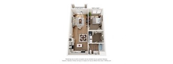 a floor plan of a 1 bedroom unit with a wood floor