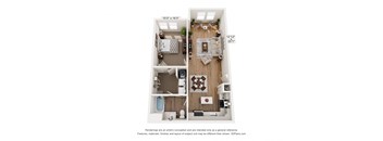 a 1 bedroom floorplan with a bedroom and a living room