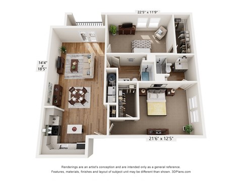 a 3d floor plan of a home with a bedroom