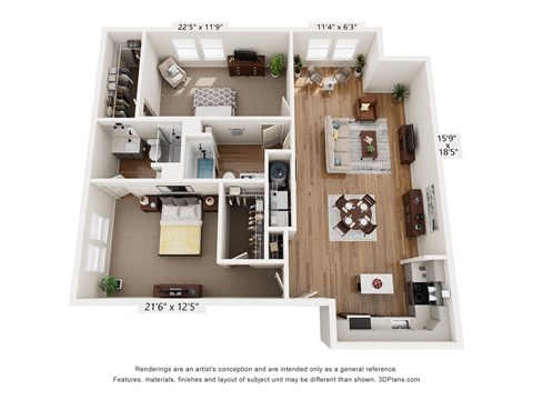a 3d floor plan of a home with a bedroom