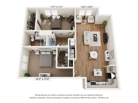 a 2 bedroom floor plan