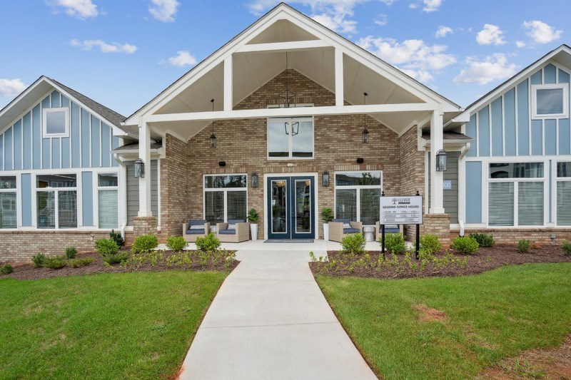 A building with a sign that says "U" on it.