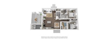 a 3d floor plan of a 1 bedroom apartment