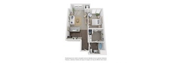 a 3d floor plan of a 1 bedroom apartment