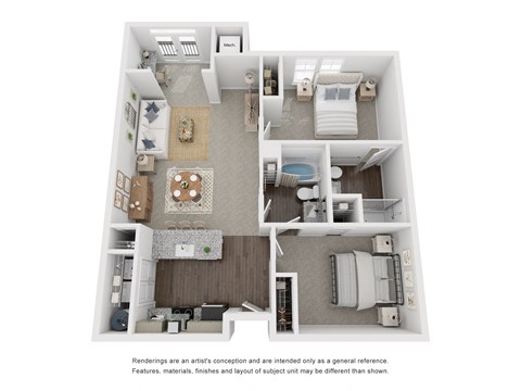 a 3d floor plan of a studio apartment
