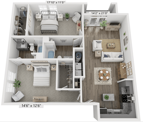 two bedroom two bathroom floorplan