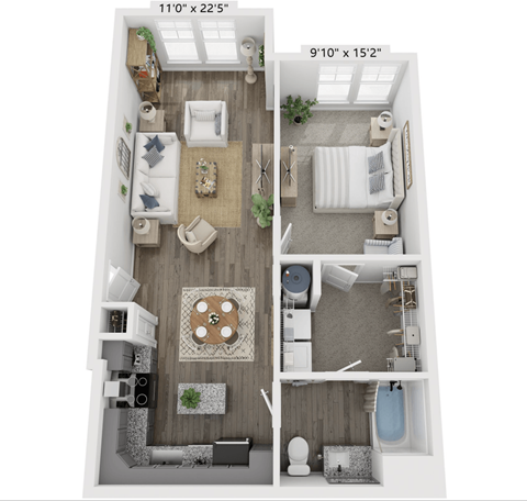 one bedroom one bathroom floorplan