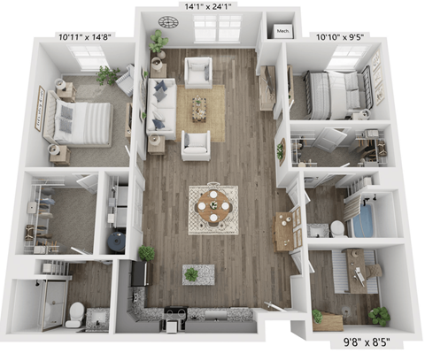 two bedroom two bathroom floorplan