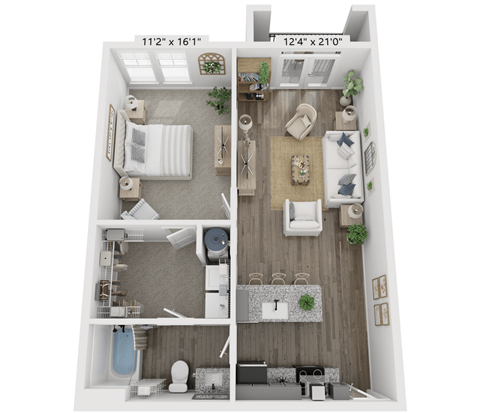 one bedroom one bathroom floorplan
