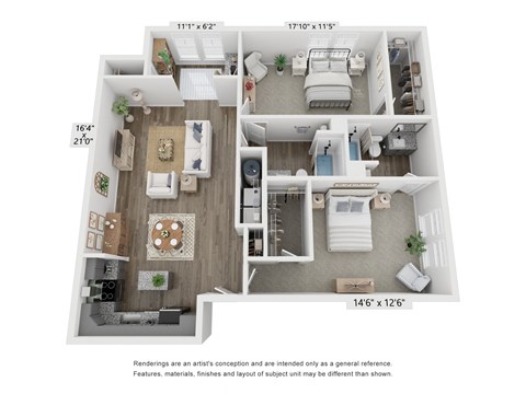 two bedroom two bathroom floorplan
