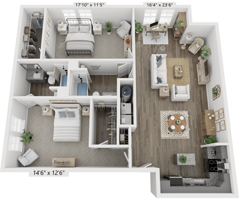 two bedroom two bathroom floorplan