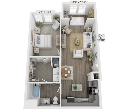 one bedroom one bathroom floorplan