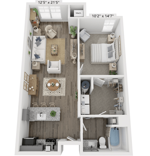 one bedroom one bathroom floorplan