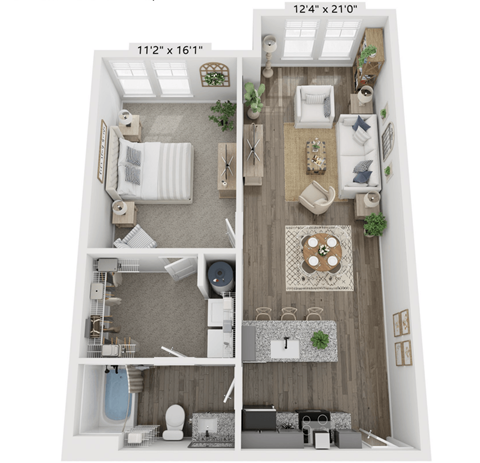 one bedroom one bathroom floorplan