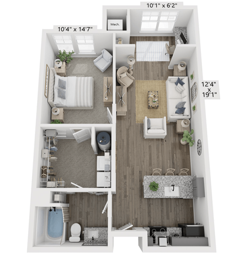 one bedroom one bathroom floorplan