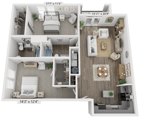 two bedroom two bathroom floorplan