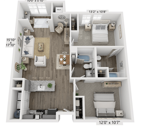 two bedroom two bathroom floorplan