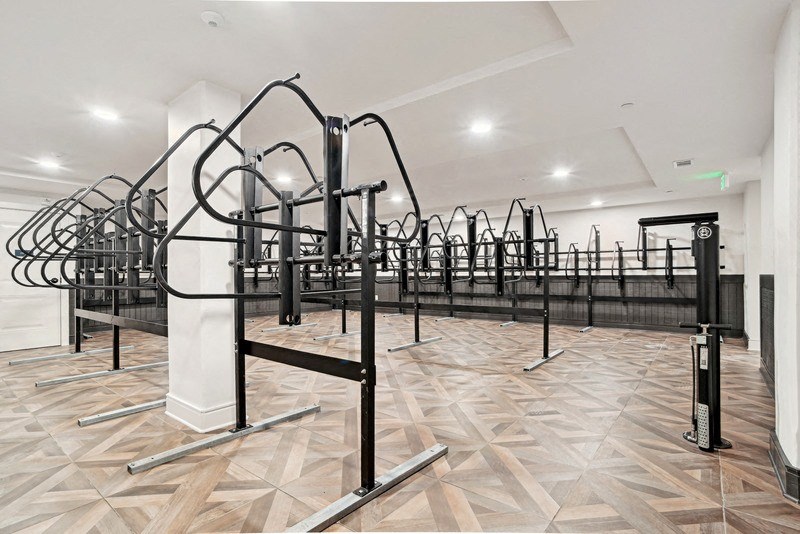 empty bike racks in a room