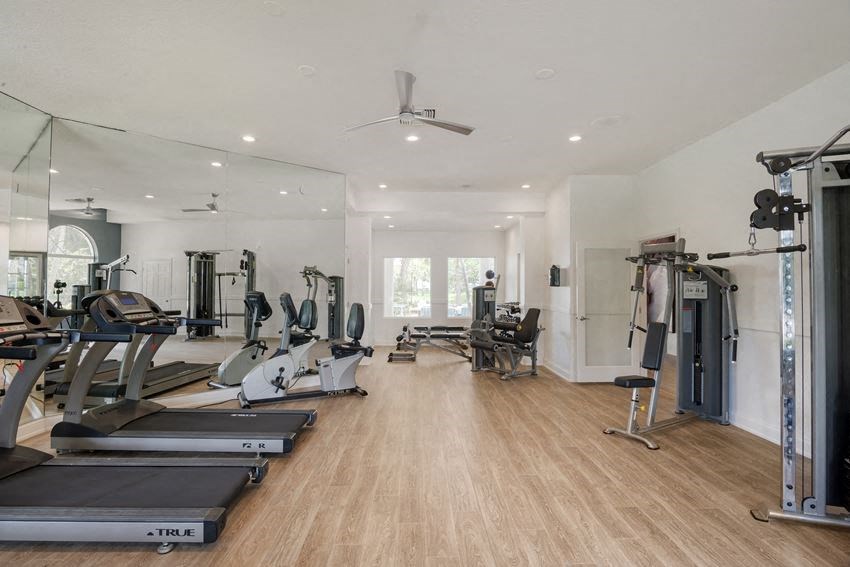 the gym is equipped with treadmills and other exercise equipment