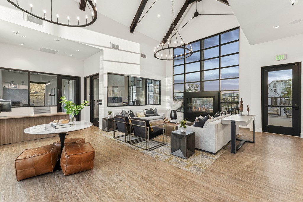 a living room with a couch and a table