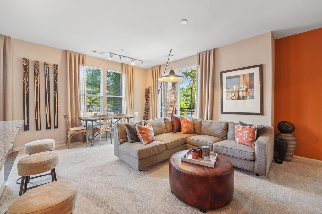 a living room with a couch and a coffee table