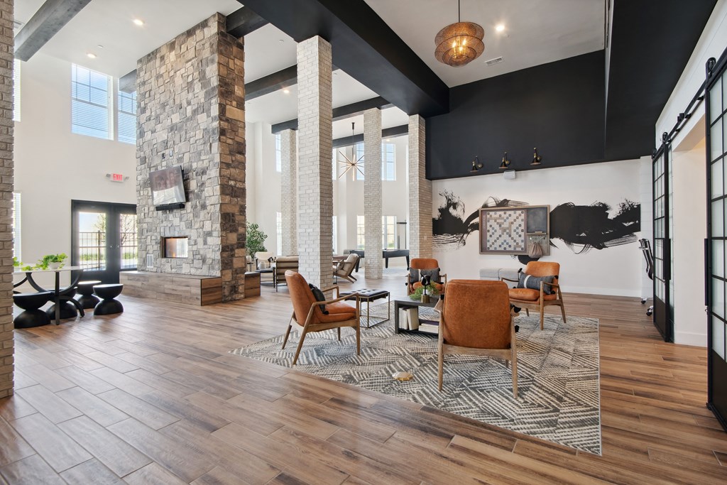 the preserve at ballantyne commons living room with furniture and a fireplace