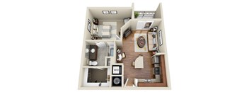 a floor plan of a one bedroom apartment with two bathrooms and a balcony