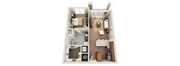 a floor plan of a one bedroom apartment with a bathroom and living room