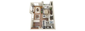 a floor plan of a one bedroom apartment with two bathrooms and a balcony