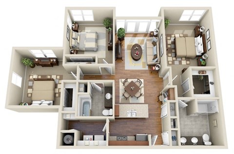 a floor plan of a 3 bedroom 2 bathroom apartment at the crossings at white marsh apartments,