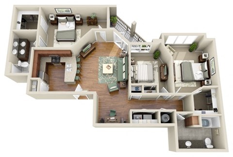 a floor plan of a two bedroom apartment with two bathrooms and a balcony