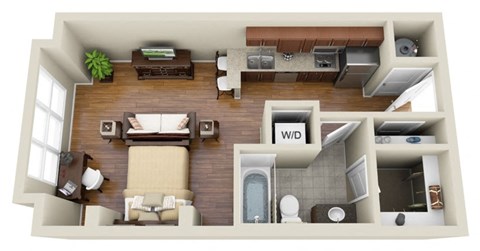 a floor plan of a one bedroom apartment with a bathroom and living room