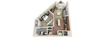 a floor plan of a one bedroom apartment with a bathroom and a balcony