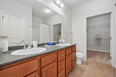 A bathroom with a sink, mirror, and a toilet.
