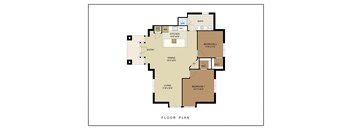 A floor plan of a house with two bedrooms, a living room, a dining room, a kitchen, a bathroom, a laundry room, and an entry.