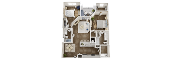 A detailed floor plan of a small apartment with a kitchen, living room, and bathroom.