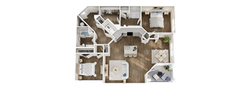 A detailed floor plan of a house with multiple rooms and furniture layout.