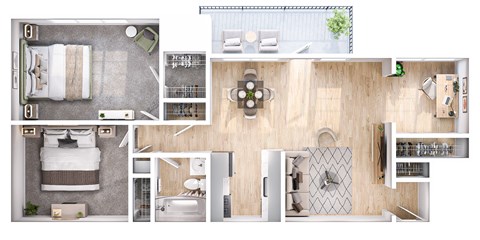 A series of images showing different layouts of a small apartment.