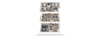 a stylized floor plan of a 3 bedroom apartment