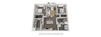 A floor plan of a house with a kitchen, living room, and two bedrooms.