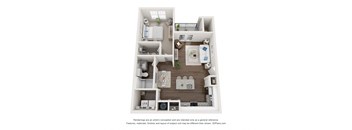 a 3d floor plan of a 1 bedroom apartment