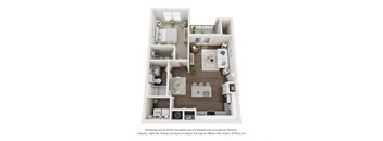 a 3d floor plan of a 1 bedroom apartment