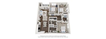 a 3d floor plan of a 3 bedroom apartment
