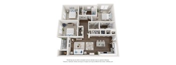 a 3d floor plan of a 3 bedroom apartment