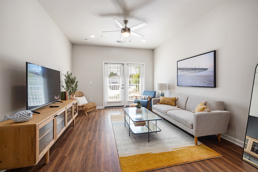 a living room with a couch and a coffee table
